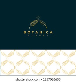 Botanic vector logo. Luxury letter monogram. Fashion brand identity. Golden Leaves Plant Logo design. Hotel or boutique emblem