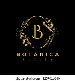 Botanic vector logo. Luxury letter monogram. Fashion brand identity. Golden Leaves Plant Logo design. Hotel or boutique emblem