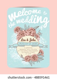 Botanic wedding invitation set decorated with peonies