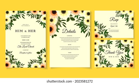planilla botánica de la invitación de boda con flores silvestres, hojas. Concepto de adorno de primavera.Diseño de vectores de invitación floral de lujo, tarjeta de saludo decorativa