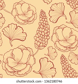 botanica flowers seanless vector pattern . Concept for textile, wallpaper , invitation, packing design ,print