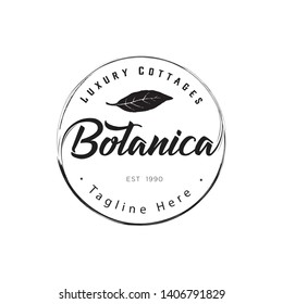 botanica logo with the concept of nature, leaves, classics with a circular touch