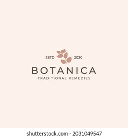 Logo de Botanica con hojas retro vintage plantilla de vector hipster