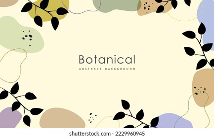 Botanical abstract art background. Vector illustration with black plants and minimal shapes.