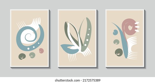 Botanical abstract art backgrounds. Set of summer square banners for poster, home decor, cover, wallpaper. Vector illustration.