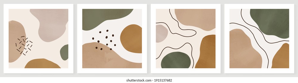 Botanical abstract art backgrounds vector. Summer square banner.  Foliage line art drawing with abstract shape. Works for wall framed prints, social media post, poster, home decor, cover, wallpaper.