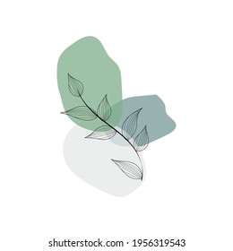 Botanical abstract art backgrounds vector. Square wall art. Foliage line art drawing with abstract shape. Works for wall framed prints, social media post, poster, home decor, cover, wallpaper.