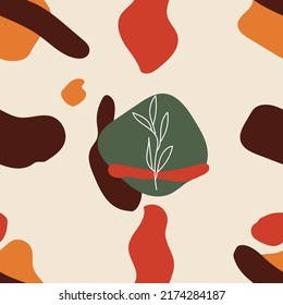 Botanical abstract art. Summer pattern. Artistic abstract foliage pattern. Home decor, covers, wallpapers. Orange, red, brown.