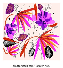 Botanical abstract background drawing,line arts,sketch vector illustration.Luxury pattern design with leaves ,flowers for wall prints,decoration,banner,template,cards.