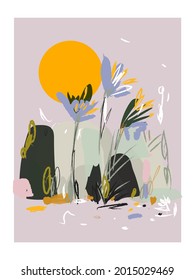 Botanical abstract background drawing,sketch.line art vector illustration. Luxury flora design for prints,card,banner,template,art.