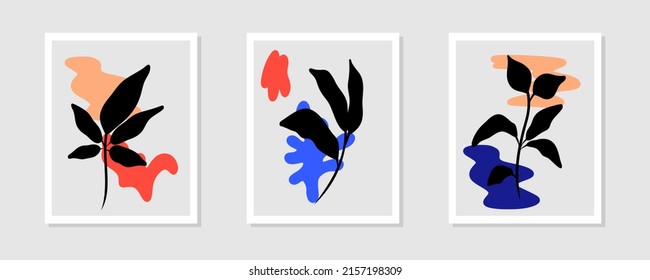 Botanical abstract Contemporary mid century modern
Floral leaves boho poster cover template.
Minimal and natural compositions for postcard,
cover, wallpaper, wall art.