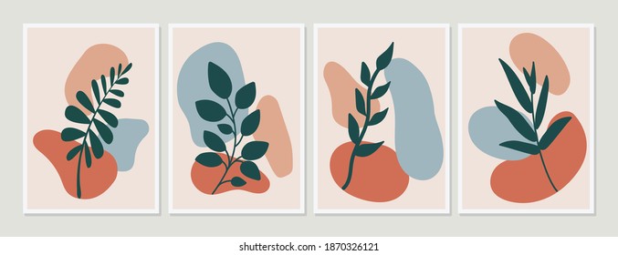 Botanical abstract design set. abstract shape editable design for art print, cover, wall decor, Minimalist and natural wall art, wallpaper. Vector illustration eps10 ready to print