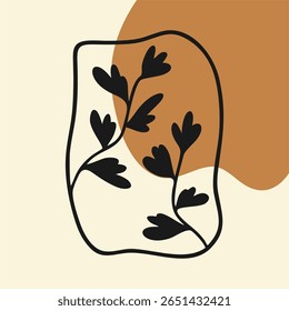 Botanical abstract drawing. Plant, design of picture for print, wallpaper, clip art, wall art for home decor.	