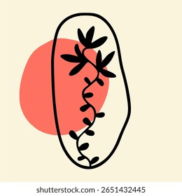 Botanical abstract drawing. Plant, design of picture for print, wallpaper, clip art, wall art for home decor.	