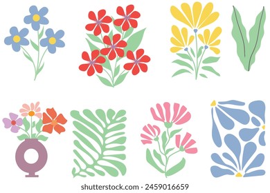 Botanical abstract flower art set. Flower and leaves abstract shape doodle art design for print, wallpaper, clipart, wall art for home decoration