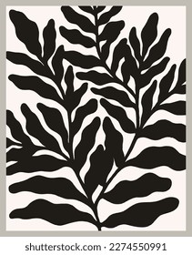 Botanical Abstract Minimalist Boho Scandinavian Black and white Plant Vector Illustration