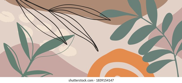 Botanical abstract organic shapes background vector in warm earthy colors. Modern Art design for web backgrounds, Social stories, Print, Cover, Wallpaper, Wall arts, Stationery, Branding, Packaging.
