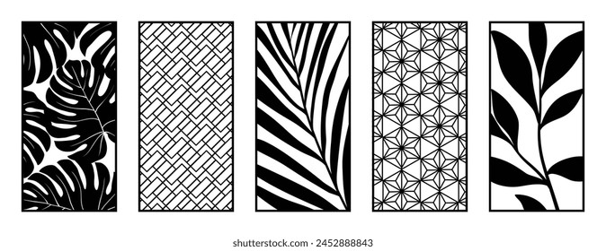 Botanical and abstract pattern Laser cut with line design pattern. Design for wood carving, wall panel decor, metal cutting, wall arts, cover background, wallpaper and banner.