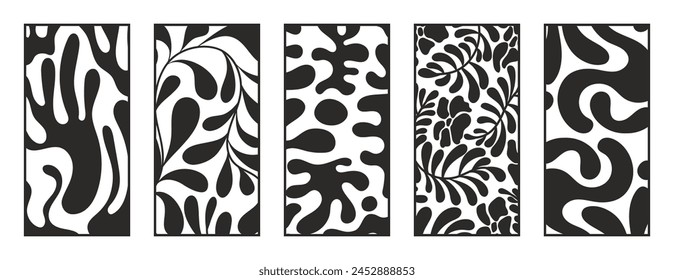 Patrón botánico y abstracto Corte láser con patrón de diseño de línea. Diseño para tallado en madera, decoración de paneles de pared, corte de metales, artes de pared, fondo de cubierta, Fondo de pantalla y Anuncio.