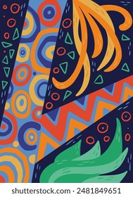 Botanical Abstract poster in bold colors with geometric shapes. Contemporary vector illustration, cover, template, poster, etc.