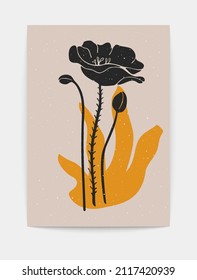 Botanical abstract poster. Minimalist contemporary wallpaper hand drawn leaves and organic shapes. Vector illustration