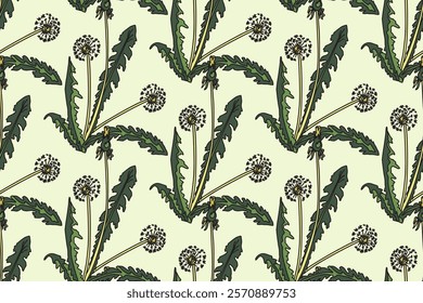 Botanical abstract seamless pattern background with dandelion flowers vector illustration. Repeating floral print in beige retro pastel colors.Graphic design for Wallpaper Wrapping Cover Print Textile