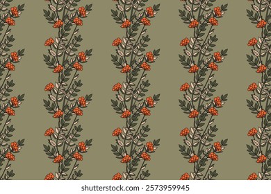 Botanical abstract seamless plant pattern with wildflowers vector illustration. Repeating floral print in vintage green pastel colors. Graphic design for Wallpaper Wedding Cover Wrapping Textile Print