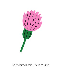 Flor y planta silvestres de primavera abstracta botánica. Forma de doodle floral orgánico. Etiquetas engomadas florecientes funky hippie. Ilustración vectorial aislada