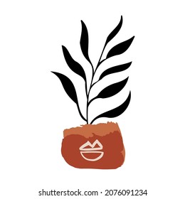 Botanical abstract vector clipart. Hand drawn foliage and plants in linear style, abstract shapes and figures. Terracotta and natural colors. Minimal boho design for covers, flyers, banners, wall art,