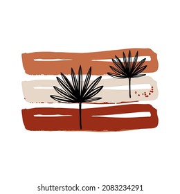 Botanical abstract vector clipart. Hand drawn foliage and plants in linear style, abstract shapes and figures. Terracotta and natural colors. Minimal boho design for covers, flyers, banners, wall art