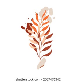 Clipart vector abstracto botánico. Follaje dibujado a mano y plantas de estilo lineal, formas abstractas y figuras. Terracota y colores naturales. Diseño mínimo de boho para cubiertas, volantes, pancartas, arte mural