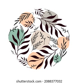 Clipart vector abstracto botánico. Follaje dibujado a mano y plantas de estilo lineal, formas abstractas y figuras. Terracota y colores naturales. Diseño mínimo de boho para cubiertas, volantes, pancartas, arte mural