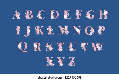 Botanical Alphabet capital letters vector set