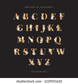 Botanical Alphabet Capital Letters Vector Set