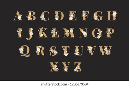 Botanical Alphabet Capital Letters Vector Set