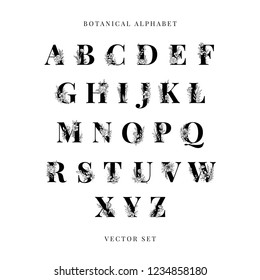 Botanical Alphabet capital letters vector set