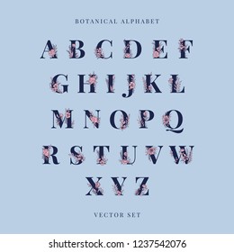 Botanical Alphabet capital letters vector set