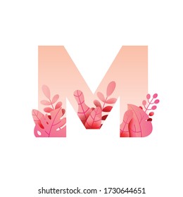 Botanical Alphabet Series - Letter M vector with botanic branch bouquet composition