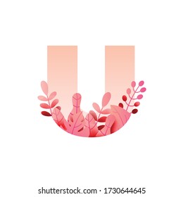 Botanical Alphabet Series - Letter U vector with botanic branch bouquet composition