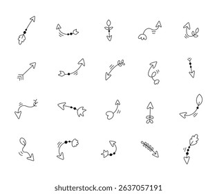 Botanical arrow swirl outline line art set with organic shapes and delicate curved elements for yours decorative natural inspired creative floral projects
