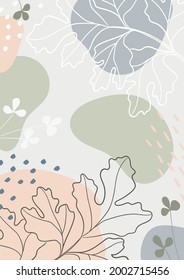 Botanische Kunst. Abstrakte organische Vektorformen, Blätter, Pflanzen. Natürliche Elemente im Doodle-Stil für Vorlage, Deckel, Poster, Grußkarte, Rahmen, Hintergrund. Moderne Grafik für Urlaub, Business. 