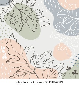 Botanical art. Abstract organic vector shapes, leaves, plants. Natural template in doodle style for social media post, cover, poster, greeting card, background. Modern graphics for holiday, business. 