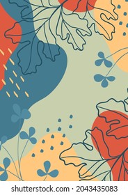 Botanische Kunst. Abstrakte organische Vektorformen, Blätter, Pflanzen. Natürliche Elemente im Doodle-Stil für Vorlage, Deckel, Poster, Grußkarte, Rahmen, Hintergrund. Moderne Grafik für Urlaub.