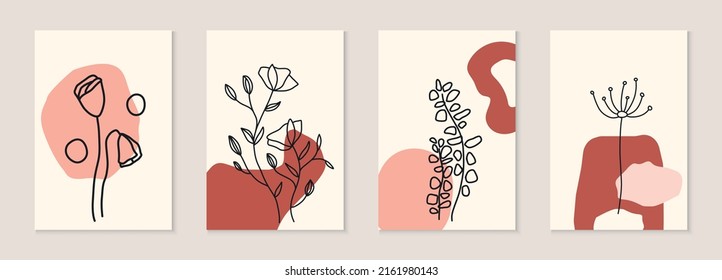 Botanical art. Abstract organic vector shapes, leaves, plants. Set of natural templates, covers, posters, greeting cards, frames, backgrounds in doodle style