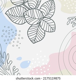 Botanical art. Abstract organic vector shapes, leaves, plants. Natural template in doodle style for social media post, cover, poster, greeting card, background. Modern graphics for holiday, business. 