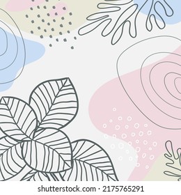 Botanical art. Abstract organic vector shapes, leaves, plants. Natural template in doodle style for social media post, cover, poster, greeting card, background. Modern graphics for holiday, business. 