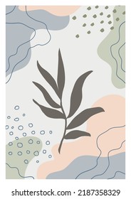 Arte botánico. Resumen de formas vectoriales orgánicas, hojas, rama, plantas. Elementos naturales en estilo doodle para plantilla, cubierta, afiche, tarjeta de saludo, marco, fondo. Diseño sencillo, elegante y minimalista. 