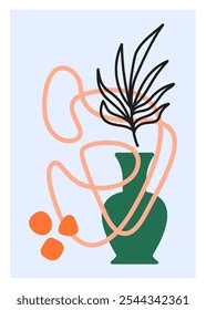 Vector de arte botánico colorido. Dibujo de arte de línea de follaje con forma abstracta. Diseño de arte vegetal Abstractas para Fondo de pantalla de cubierta de impresión Arte de pared mínimo y natural. Ilustración vectorial