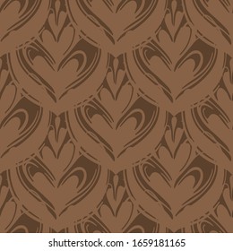 Botanical arts on the coffee surface. Vector repeated seamless pattern