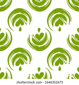 Botanical arts on the matcha coffee or tea surface. Vector repeated seamless pattern